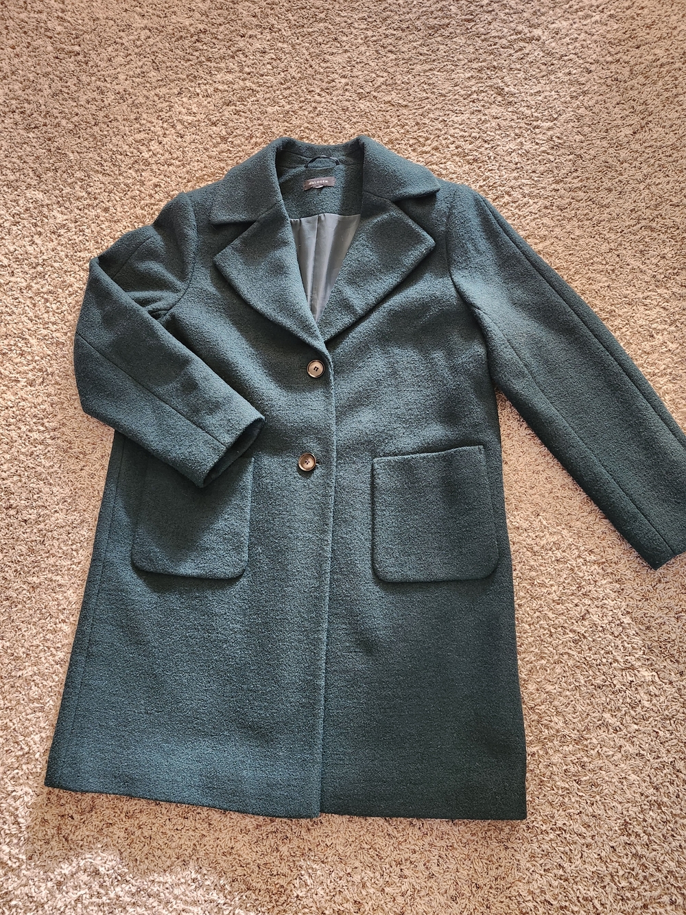 Women's Halogen Forest Green Wool-Blend Single-Breasted Coat Size Large